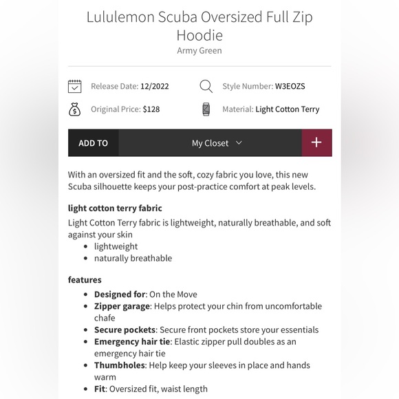 M/L Army Green Lululemon oversized full zip hoodie - Picture 6 of 6